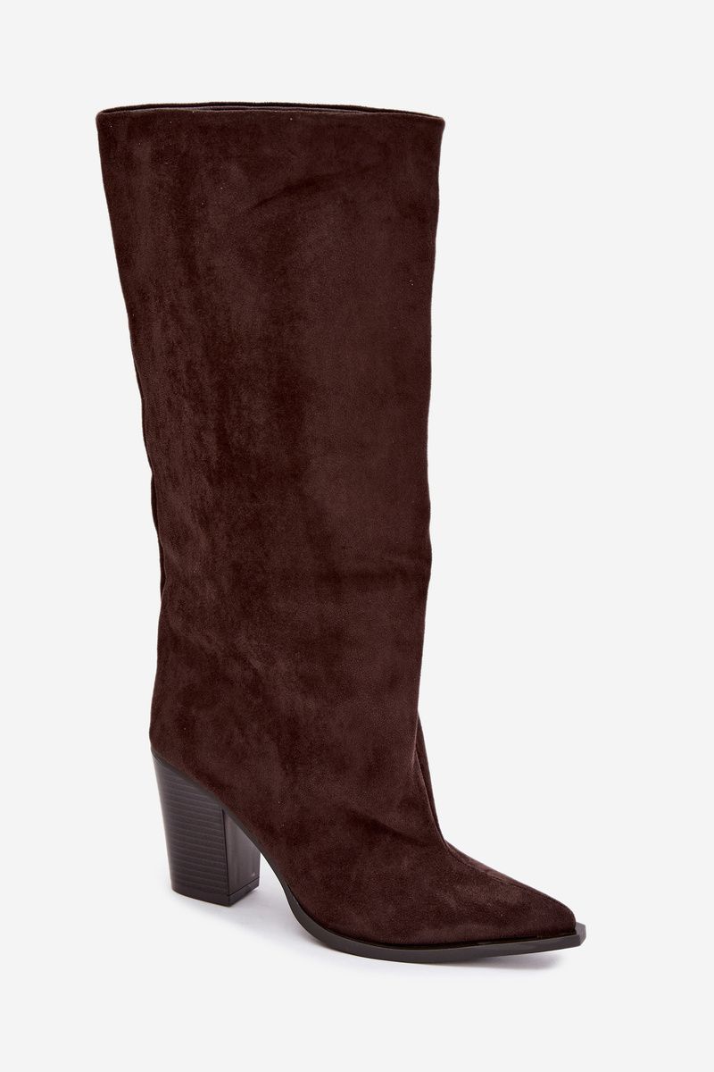 Overknee-Stiefel aus Velourslederimitat mit Blockabsatz, braun