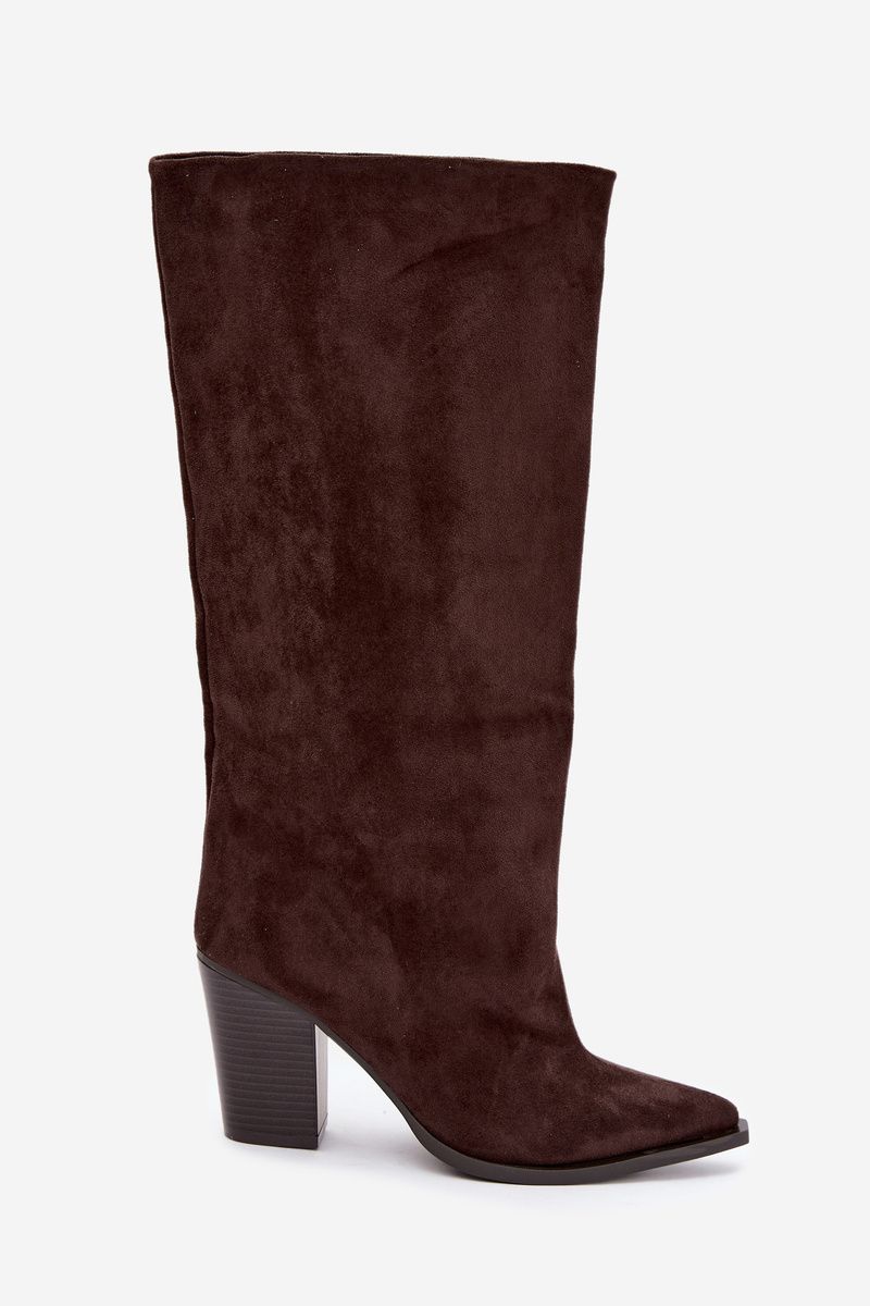 Overknee-Stiefel aus Velourslederimitat mit Blockabsatz, braun