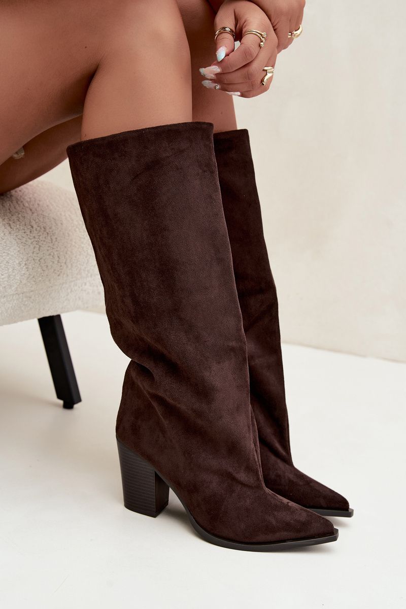 Overknee-Stiefel aus Velourslederimitat mit Blockabsatz, braun