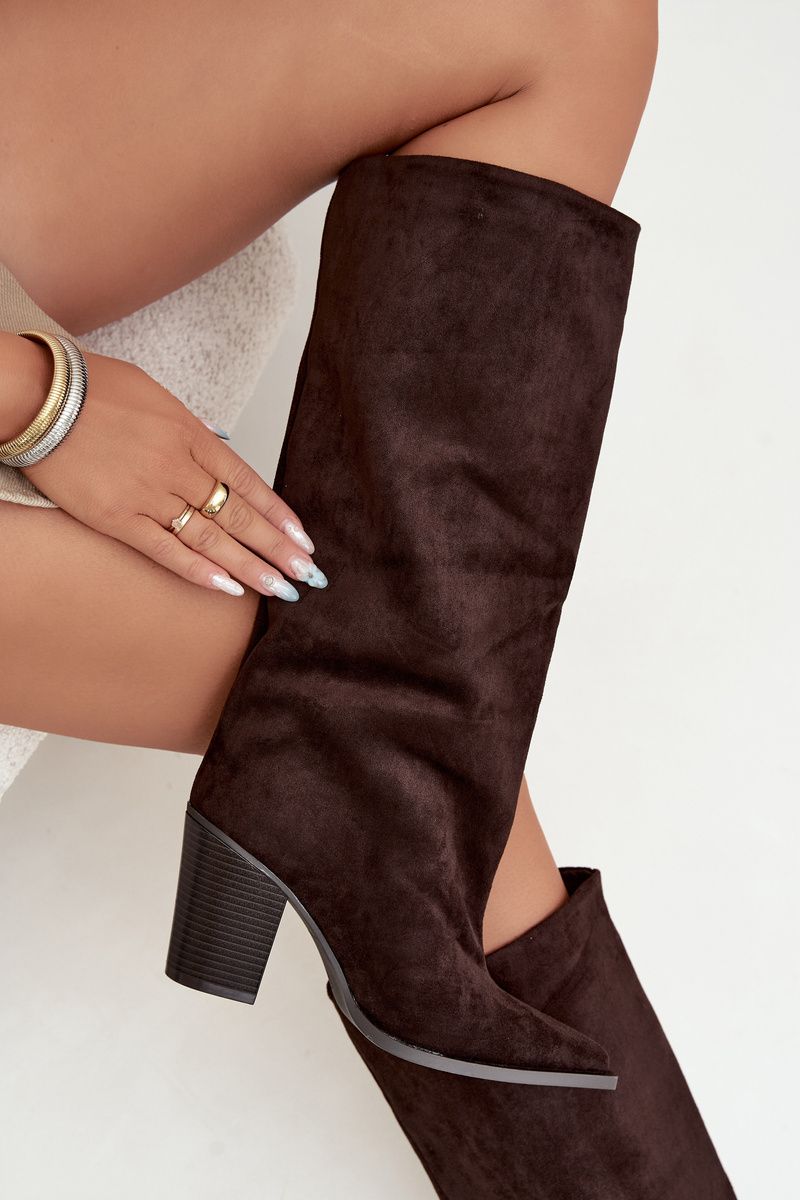 Overknee-Stiefel aus Velourslederimitat mit Blockabsatz, braun