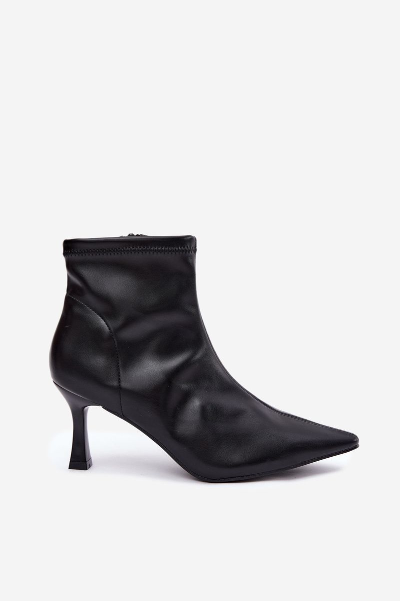 Schwarze Stiefelette mit schlankem Absatz aus Kunstleder