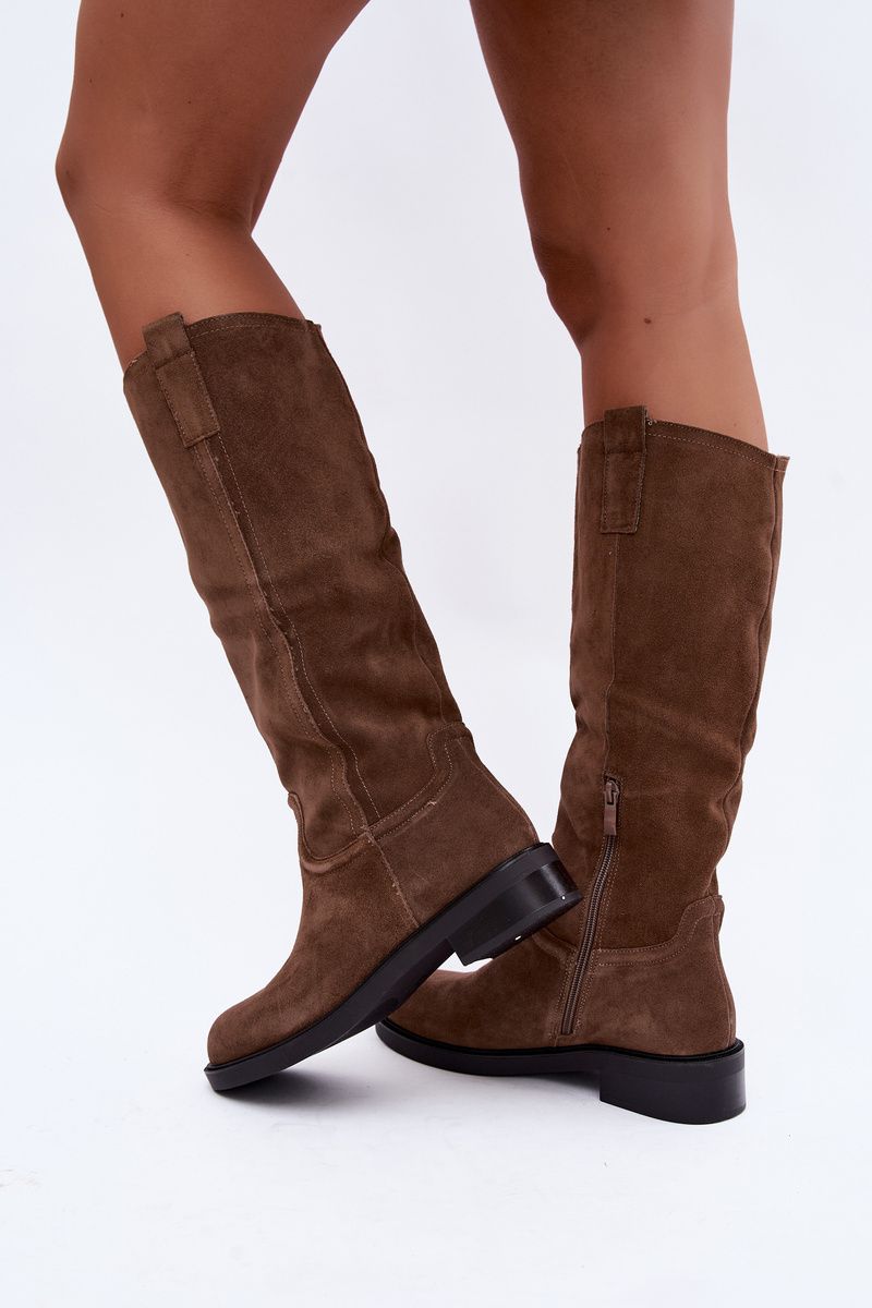 Braune Overknee-Stiefel aus Wildleder mit Warmfutter