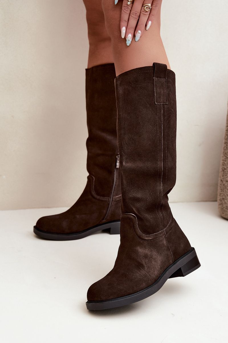 Gefütterte Overknee-Stiefel aus echtem Wildleder in Braun