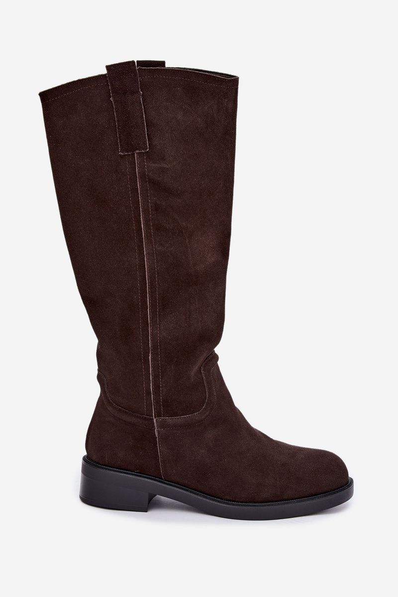 Gefütterte Overknee-Stiefel aus echtem Wildleder in Braun