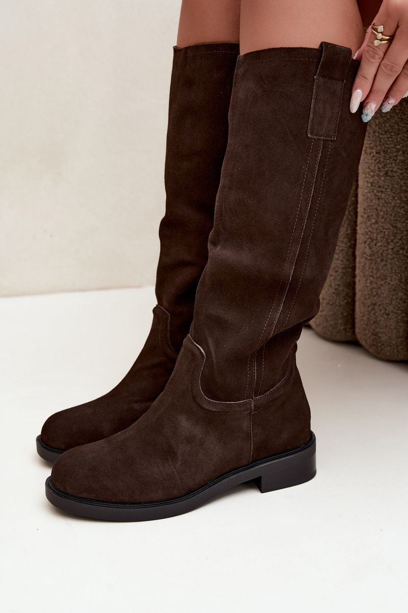 Gefütterte Overknee-Stiefel aus echtem Wildleder in Braun