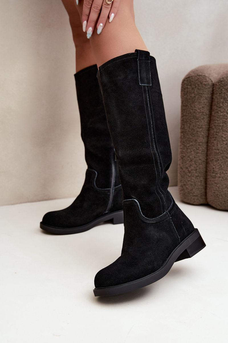Stiefelette aus echtem Veloursleder mit Warmfutter – schwarz