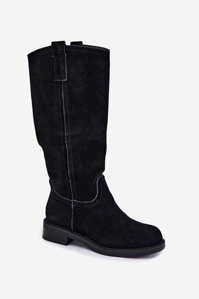 Stiefelette aus echtem Veloursleder mit Warmfutter – schwarz