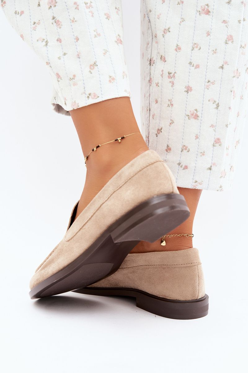 Beige Loafer aus Kunstveloursleder