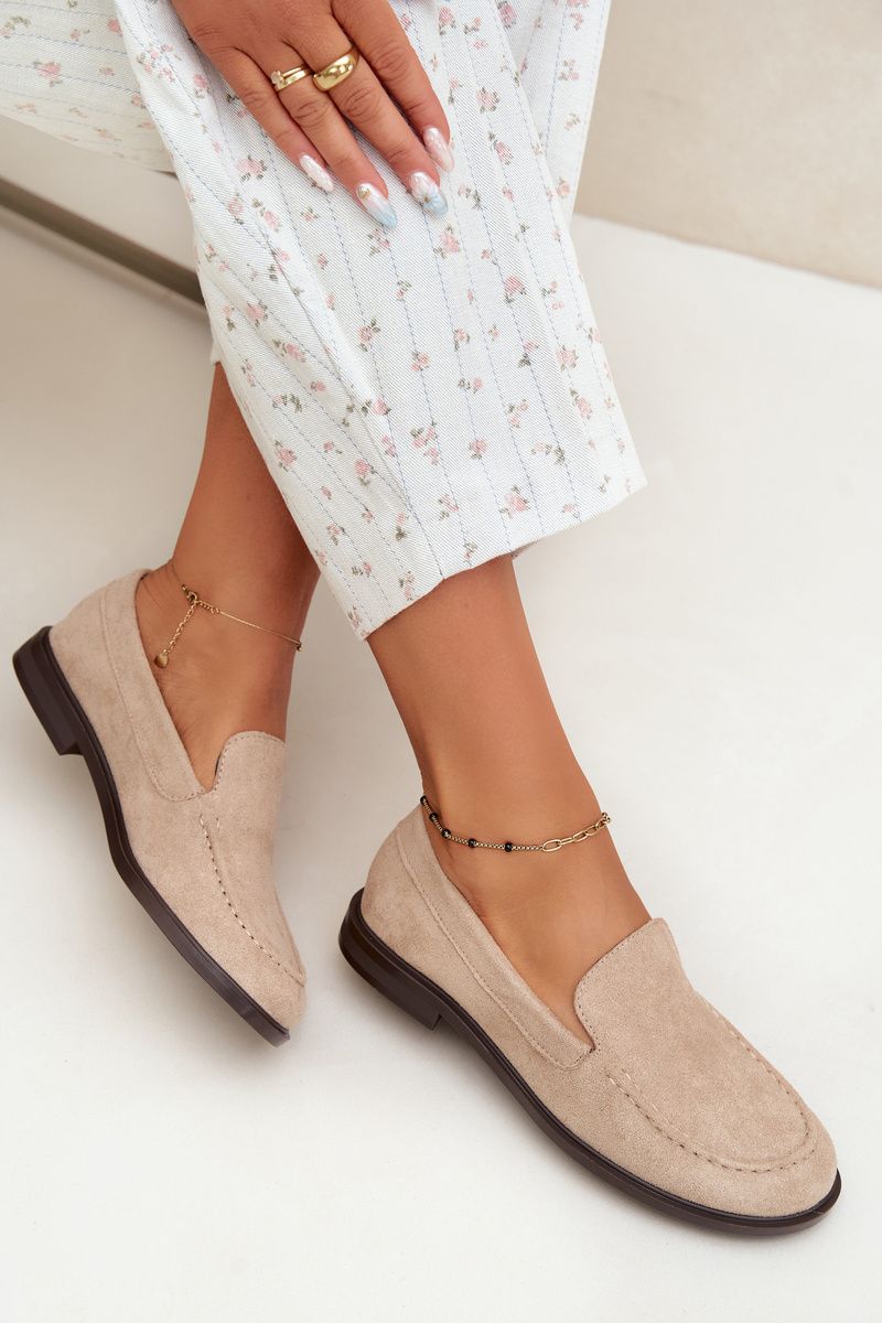 Beige Loafer aus Kunstveloursleder