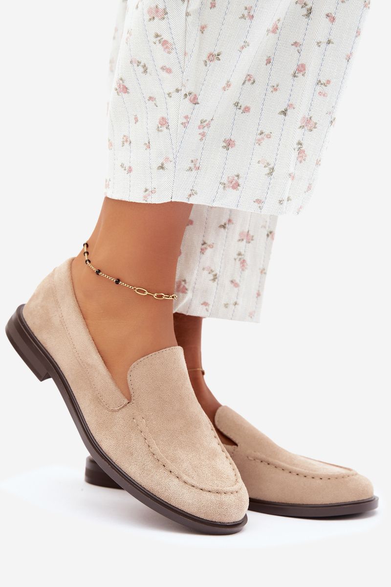 Beige Loafer aus Kunstveloursleder