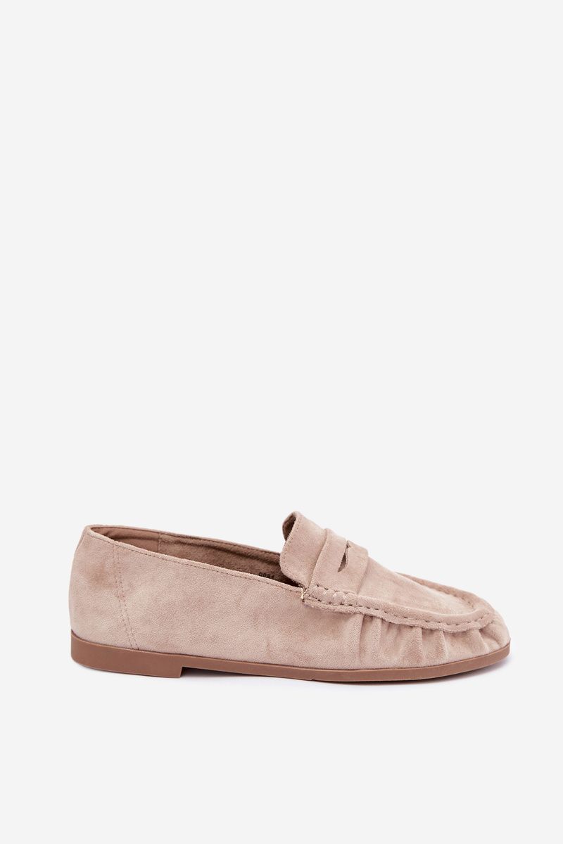 Mokassin aus Velourslederimitat mit Raffung, beige