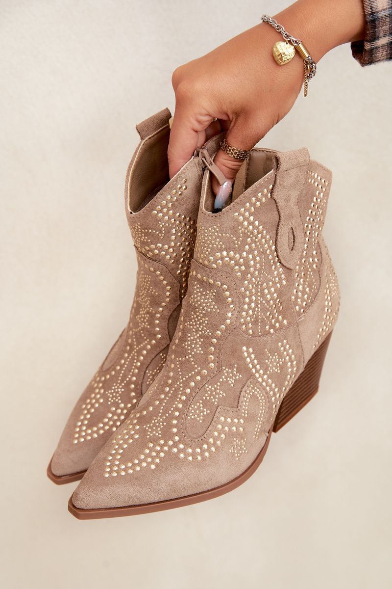 Beige Cowboy-Stiefelette mit goldener Verzierung