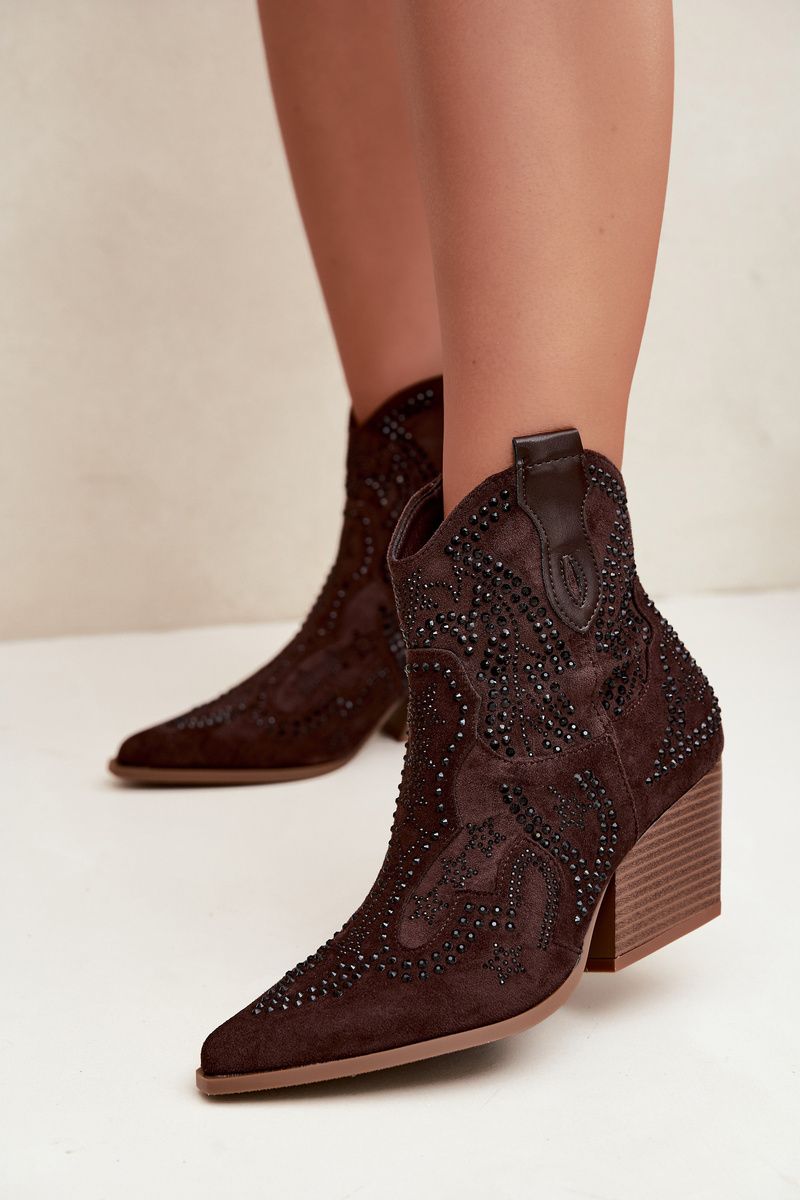 Stiefelette mit schwarzer Verzierung, braune Wildlederoptik