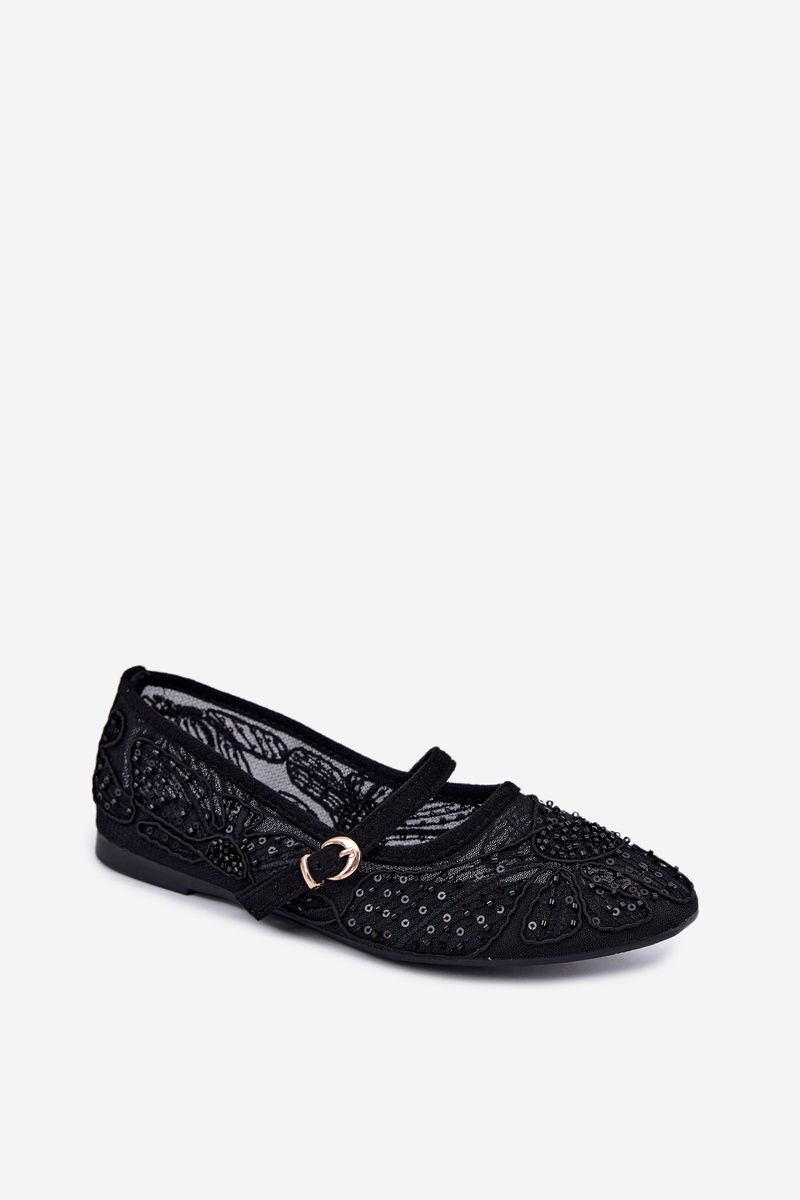 Schwarze Ballerina mit Mesh, Stickerei und Pailletten