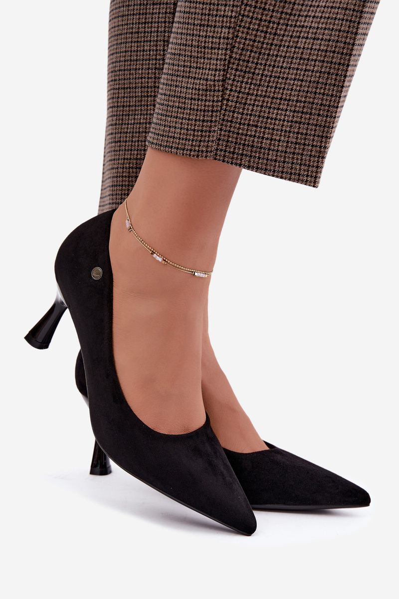 Schwarze Pumps mit schlankem Absatz aus Velourslederimitat