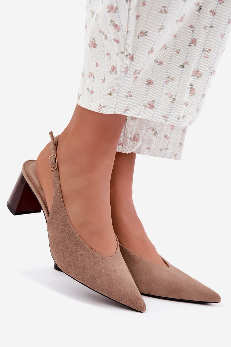 Beige Pumps mit offener Ferse und Blockabsatz