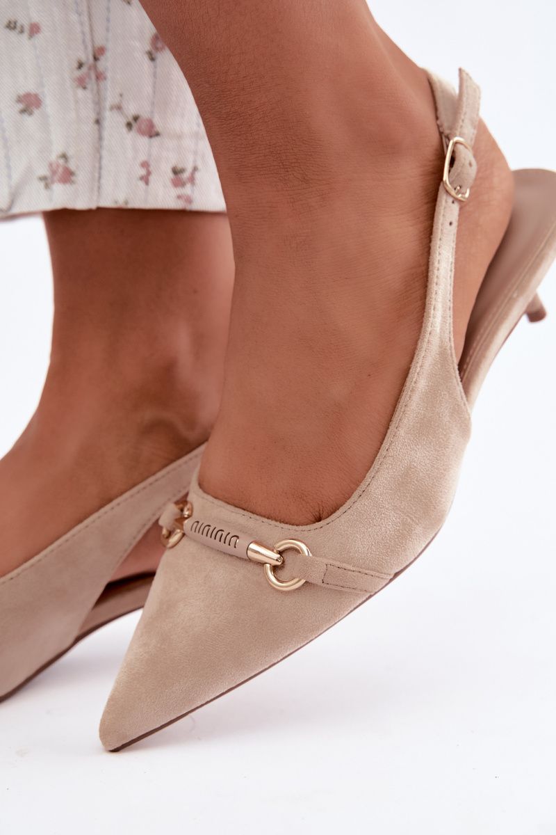 Beige Pumps mit offener Ferse und niedrigem Absatz