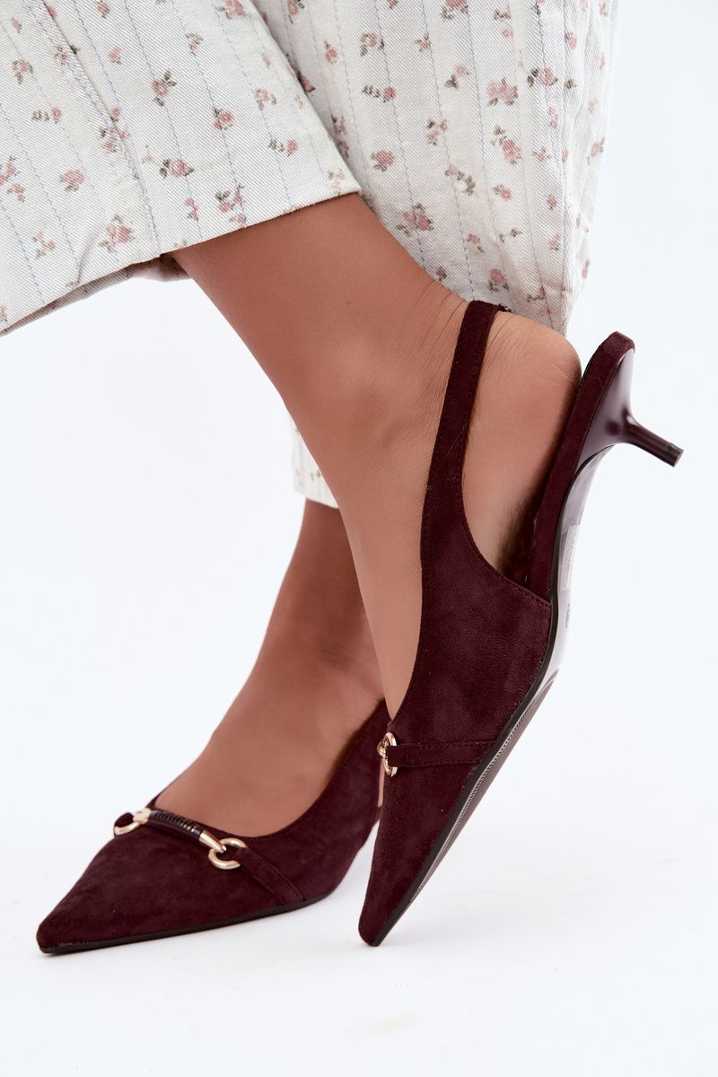Pumps mit offener Ferse und niedrigem Absatz, bordeaux, aus Wildlederimitat