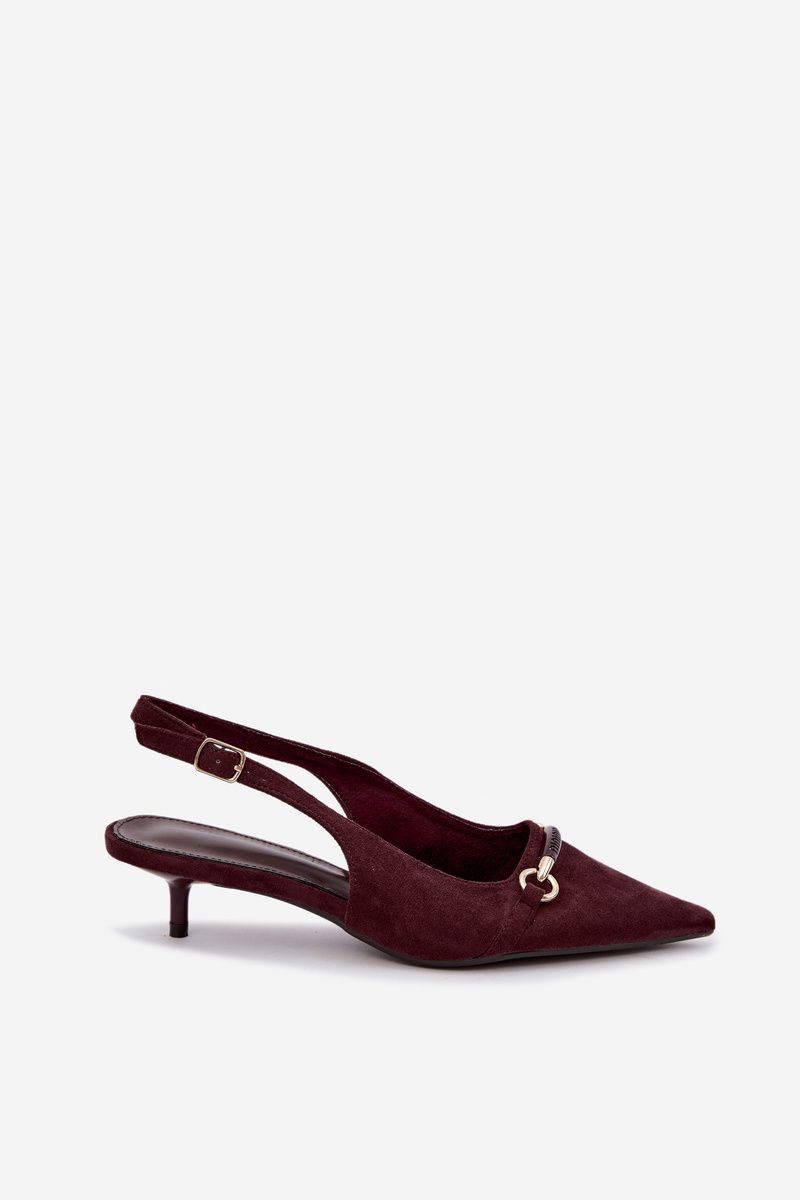 Pumps mit offener Ferse und niedrigem Absatz, bordeaux, aus Wildlederimitat