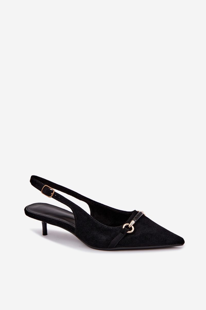 Schwarze Pumps mit offener Ferse und niedrigem Absatz