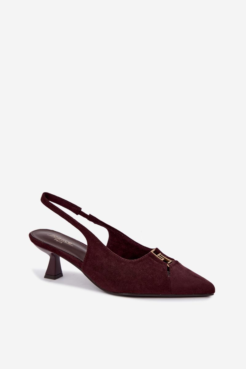 Pumps mit offener Ferse und dekorativem Detail, bordeaux, aus Velourslederimitat