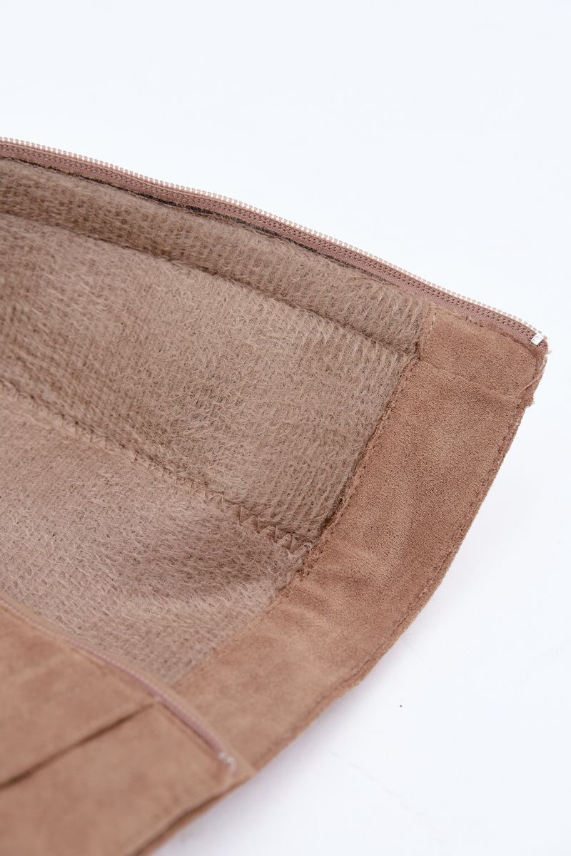 Beige gefütterte Stiefelette mit umgeschlagenem Schaft und Blockabsatz