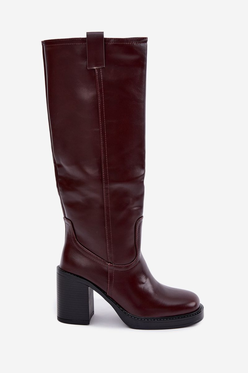 Gefütterte bordeauxfarbene Stiefel mit Blockabsatz
