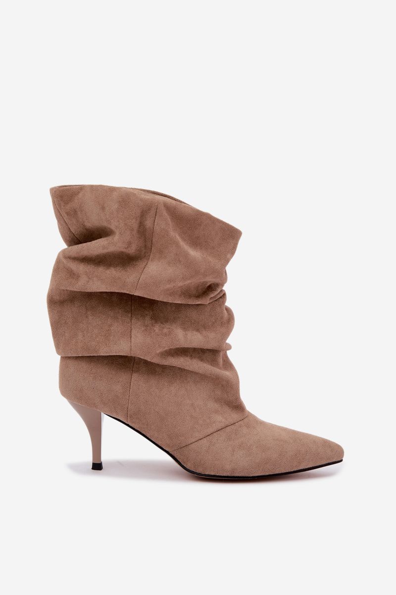 Beige Slouchy Stiefelette aus Veloursleder mit Stilettoabsatz