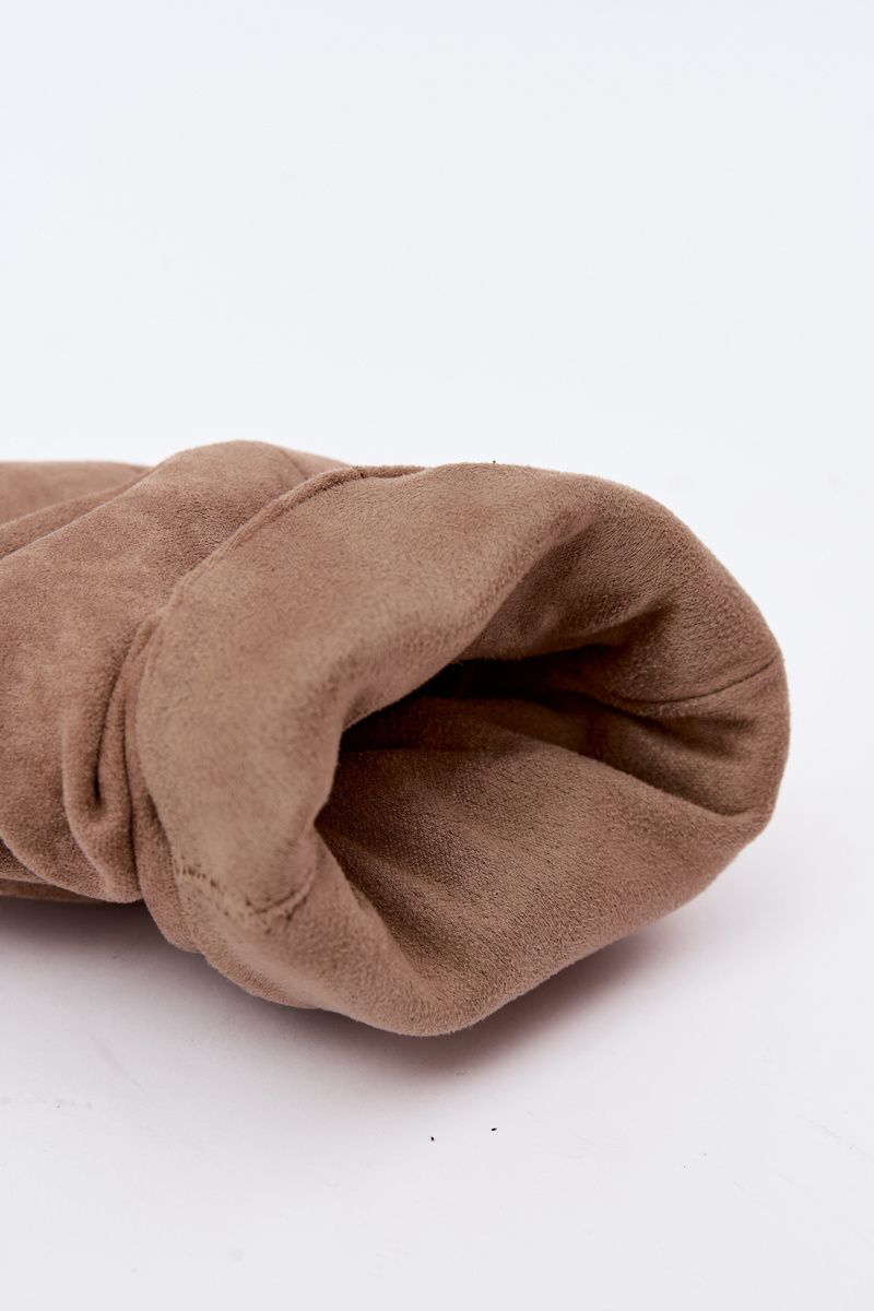 Beige Slouchy Stiefelette aus Veloursleder mit Stilettoabsatz