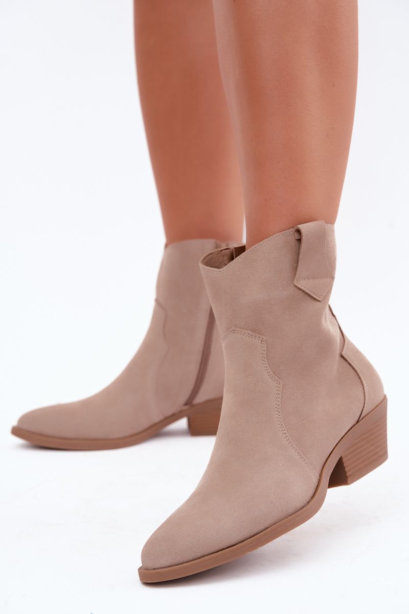 Beige Stiefelette aus Wildleder mit Blockabsatz