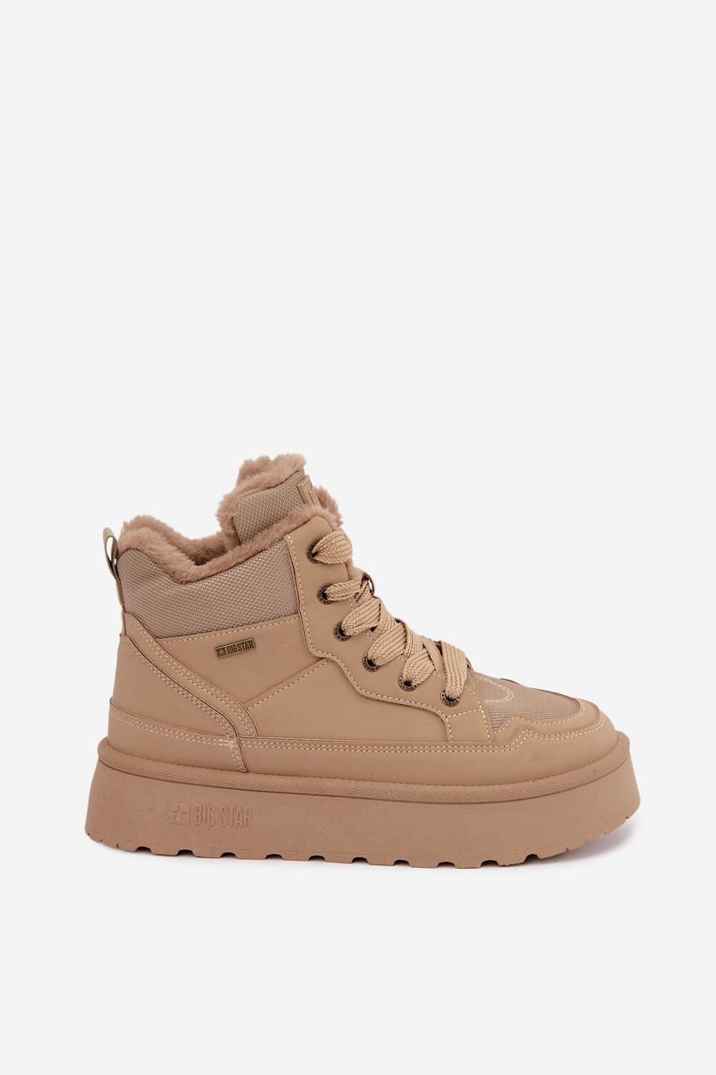 Schnür-Snowboots mit Fell beige
