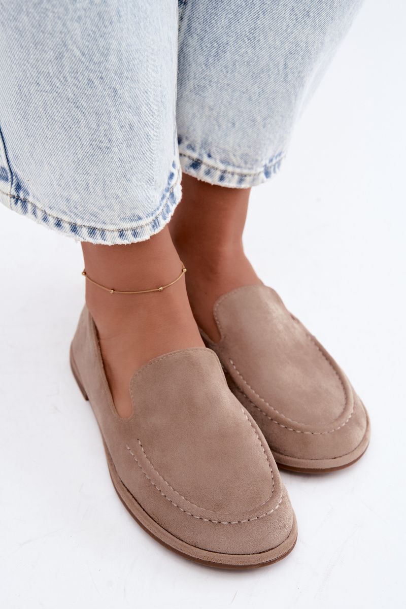 Beige Mokassins aus Velourslederimitat
