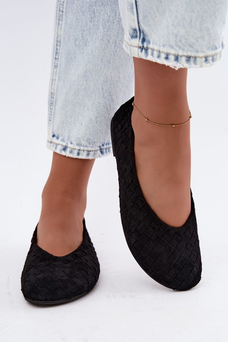 Geflochtene flache Ballerina Schwarz