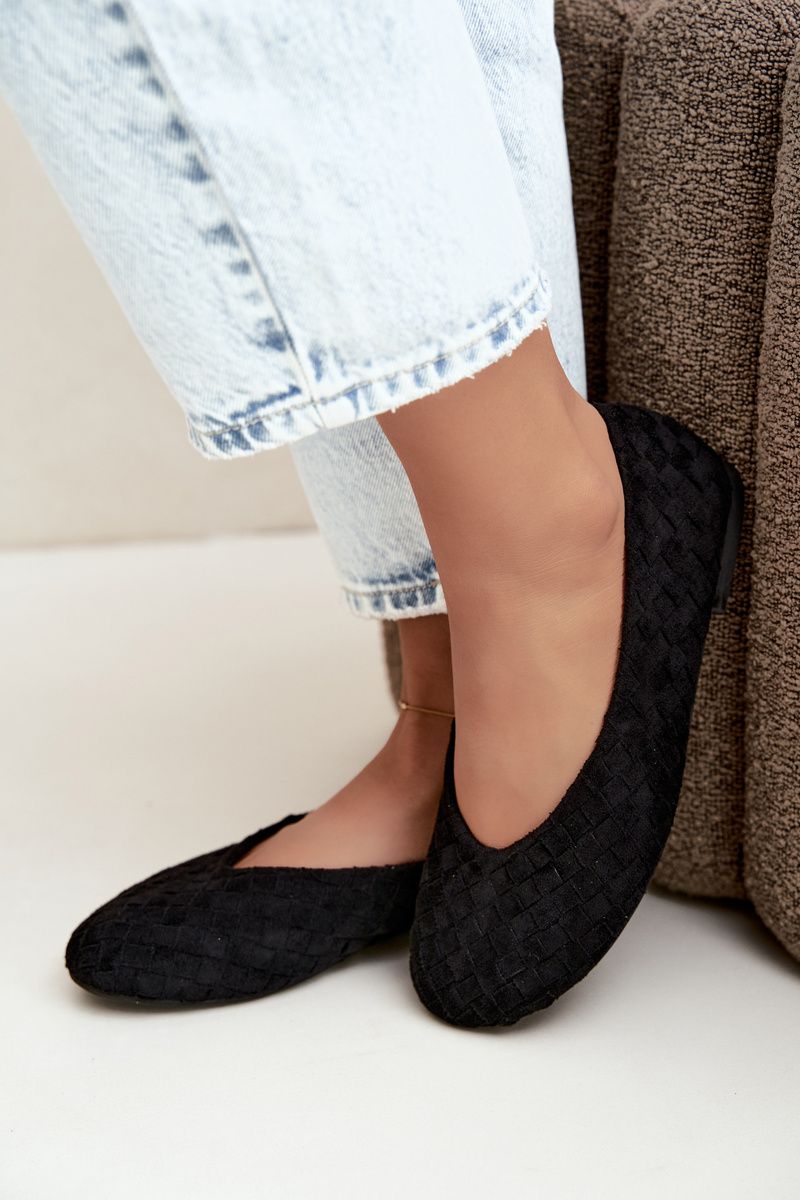 Geflochtene flache Ballerina Schwarz