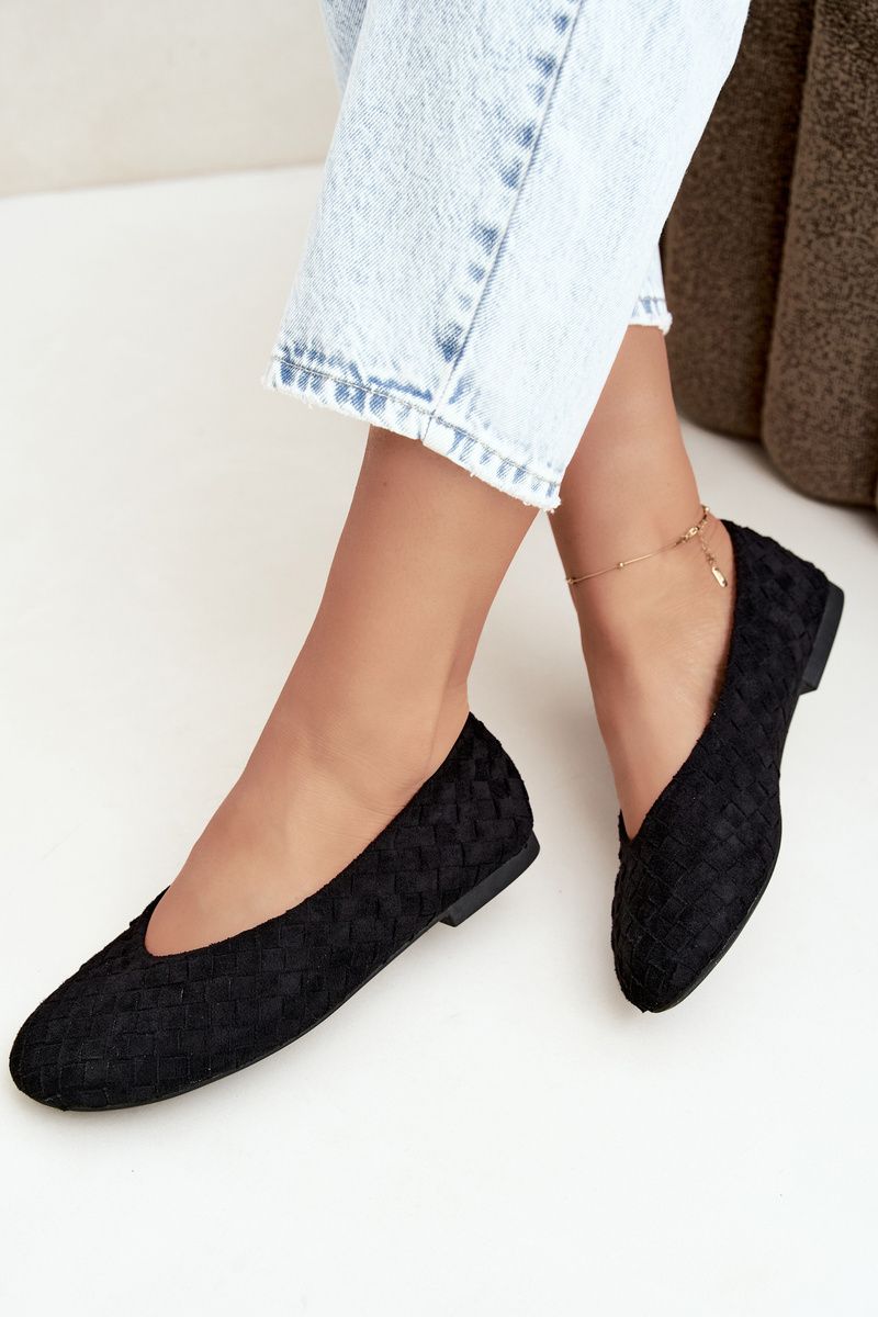 Geflochtene flache Ballerina Schwarz