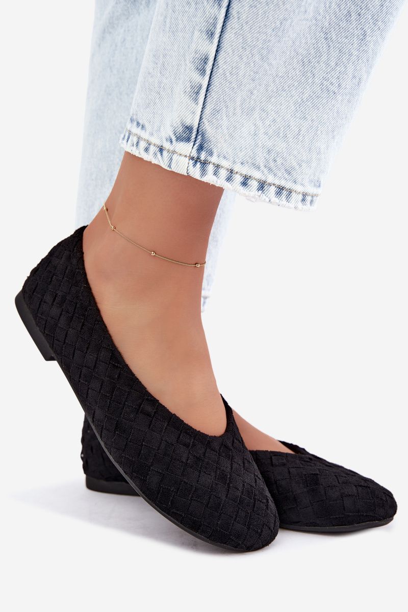 Geflochtene flache Ballerina Schwarz
