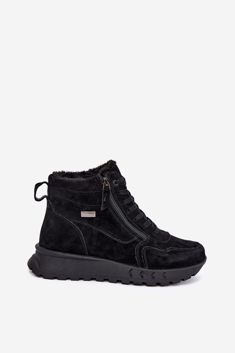 Schwarze gefütterte Ankle Boots aus echtem Veloursleder mit Plateau