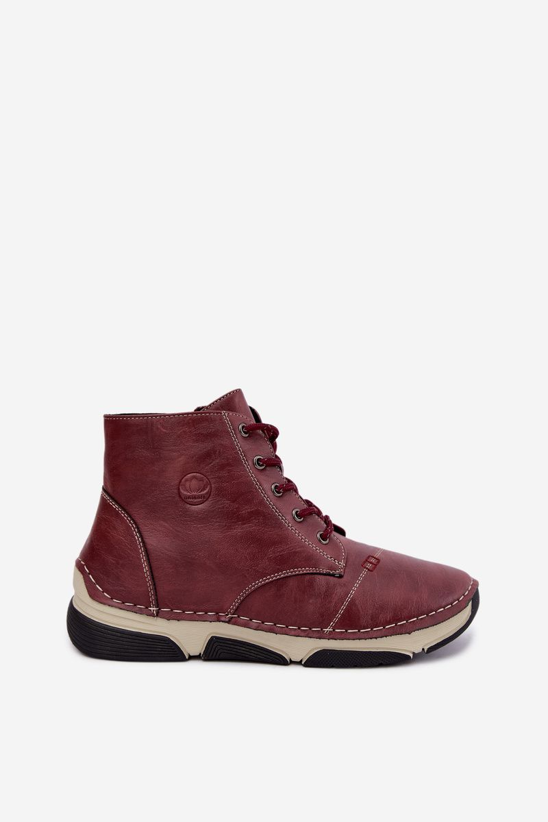 Gefütterte rote Stiefelette aus Kunstleder mit Plateau