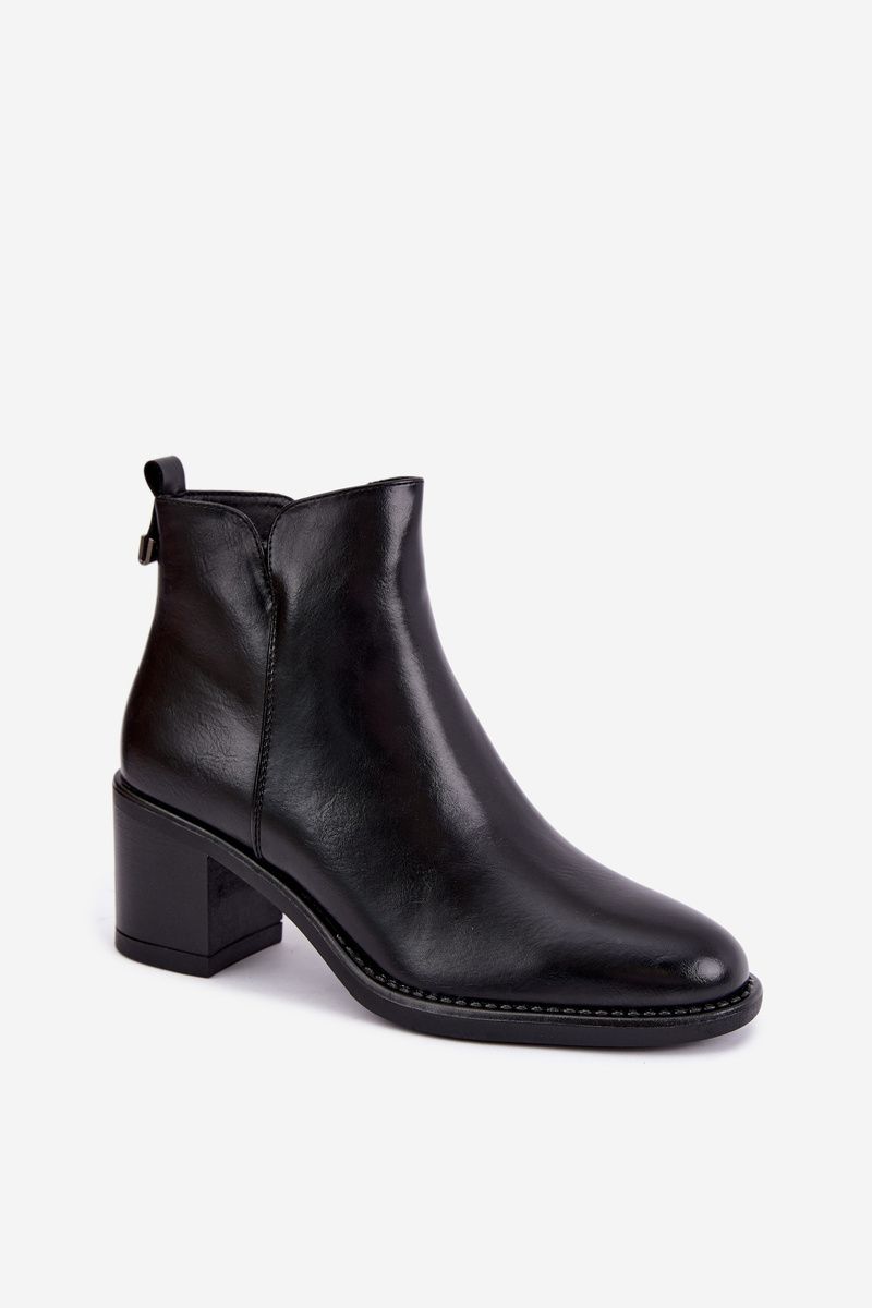 Gefütterte Stiefelette mit Blockabsatz, schwarz, Kunstleder