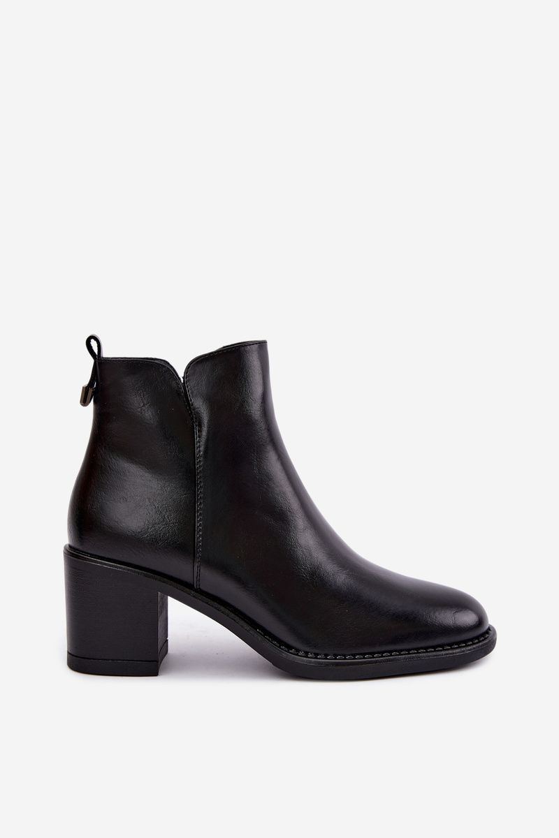 Gefütterte Stiefelette mit Blockabsatz, schwarz, Kunstleder