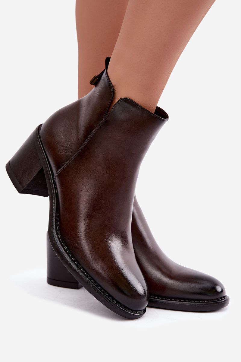 Gefütterte Stiefelette mit Blockabsatz, braun