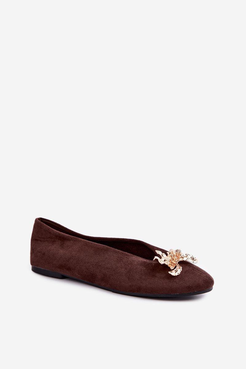 Ballerina mit Schmuckverzierung, braun, aus Velourslederimitat