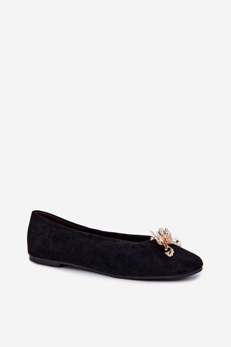 Schwarze Ballerinas mit Schmuckverzierung aus Velourslederimitat