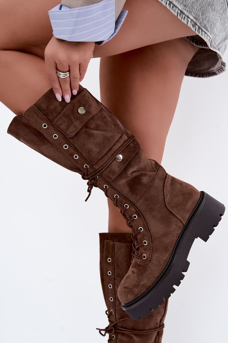 Schnürstiefel mit Plateau und Warmfutter in Braun