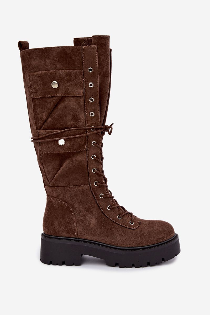Schnürstiefel mit Plateau und Warmfutter in Braun