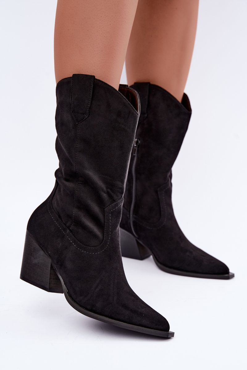 Schwarze Ankle Boots aus Velourslederimitat mit Blockabsatz