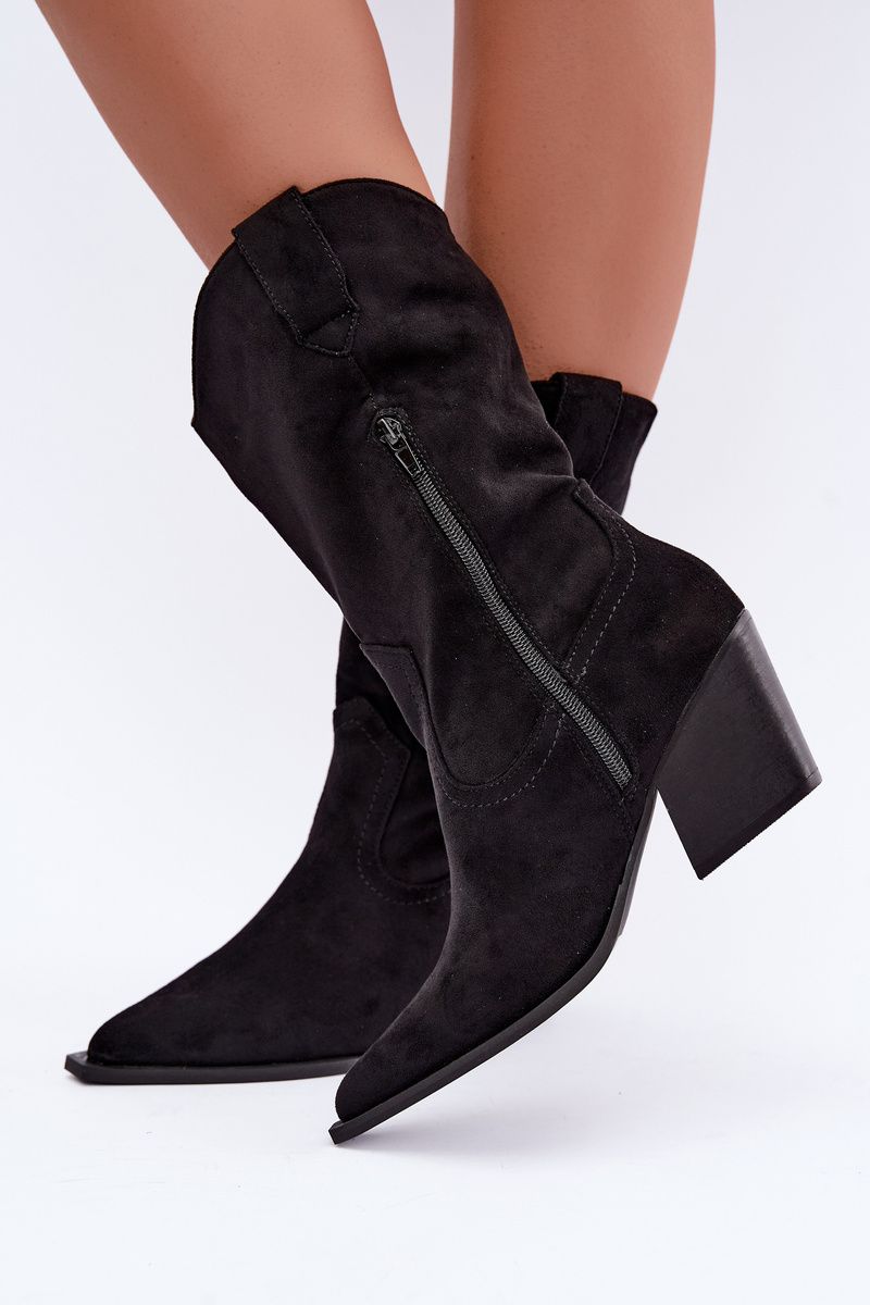 Schwarze Ankle Boots aus Velourslederimitat mit Blockabsatz