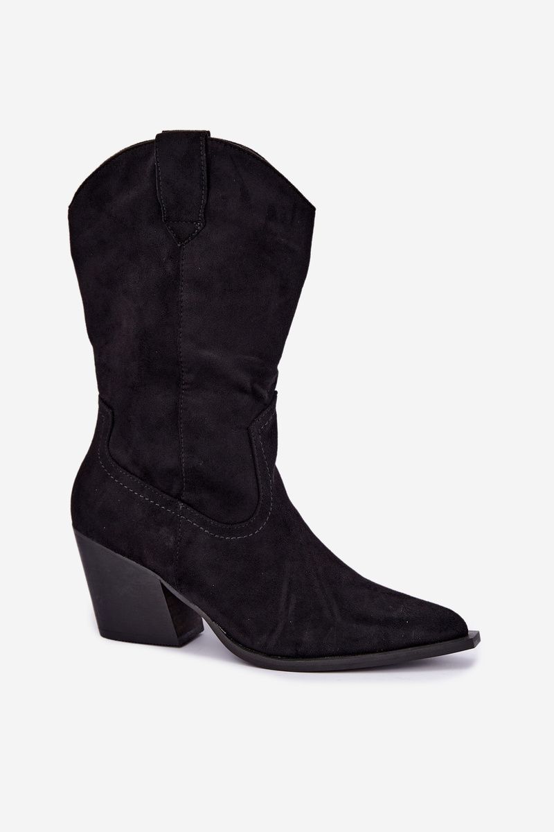 Schwarze Ankle Boots aus Velourslederimitat mit Blockabsatz
