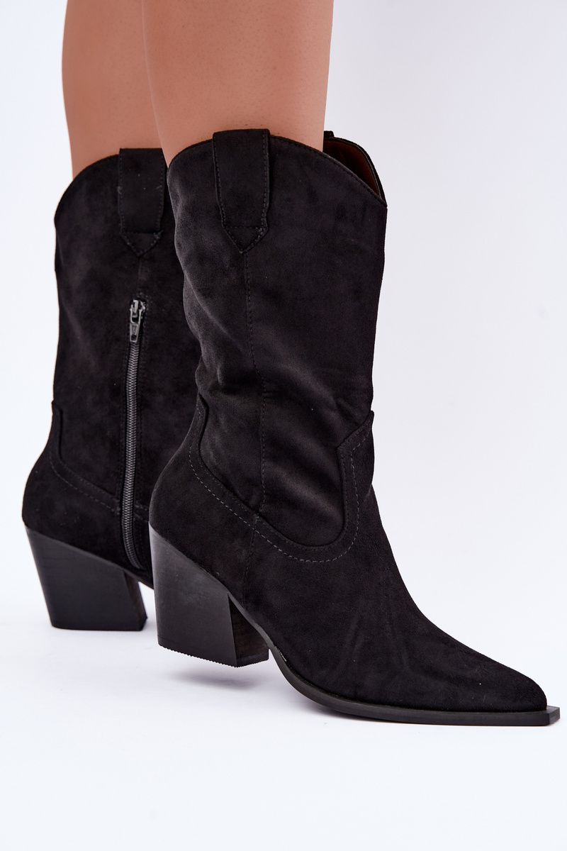 Schwarze Ankle Boots aus Velourslederimitat mit Blockabsatz