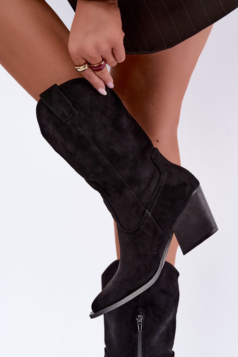 Schwarze Ankle Boots aus Velourslederimitat mit Blockabsatz